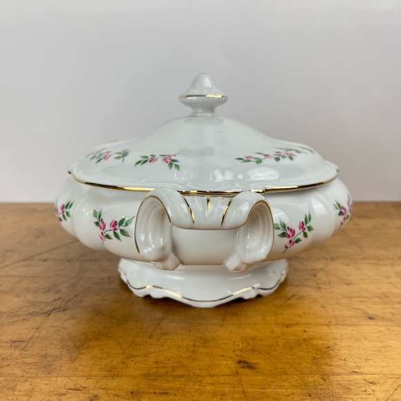 Vintage Crown Bavaria Juliette Covered Round Serving Bowl Handles Gold Trim - Picture 3 of 12